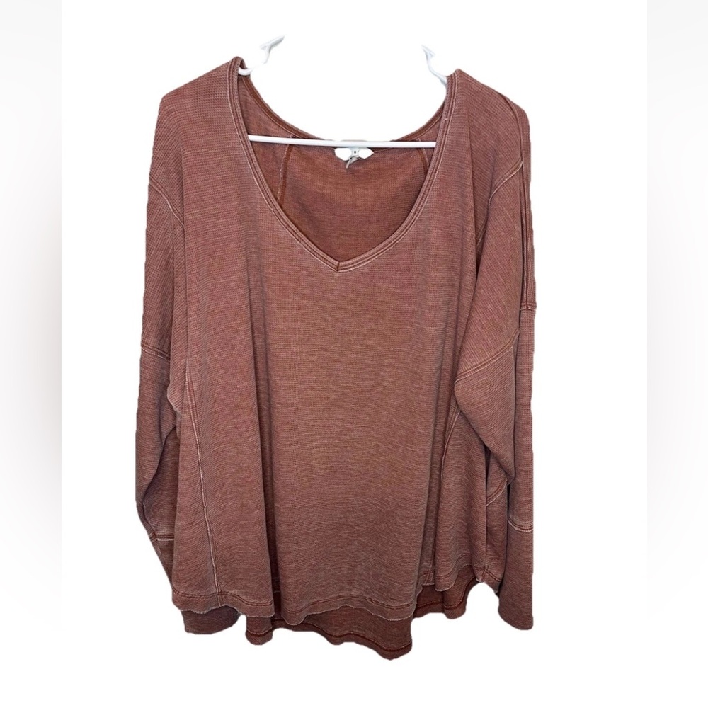 Lucky Brand Womens Rust Orange Long Sleeve Tshirt Sweatshirt V Neck Size 3XL EUC